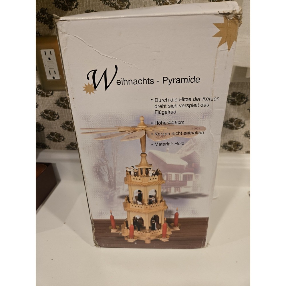 VTG 3 Tier Christmas Weihnachts Pyramid Nativity Carousel Decoration 18"